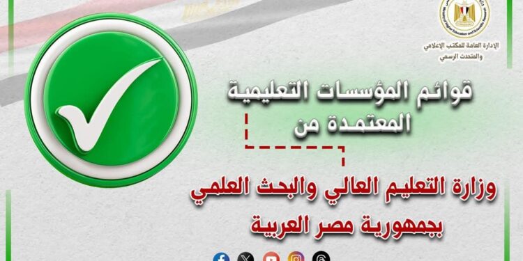 التعليم العالي تعلن القوائم المُحدثة لمؤسسات التعليم العالي المُعتمدة بجمهورية مصر العربية
